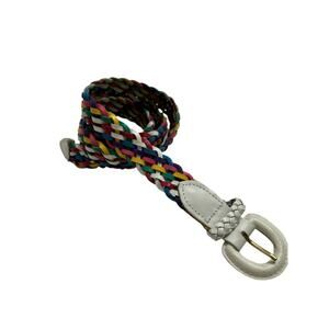 CHIC Rainbow Braided Split Leather Belt Size Large Womens Colorful White Retro
